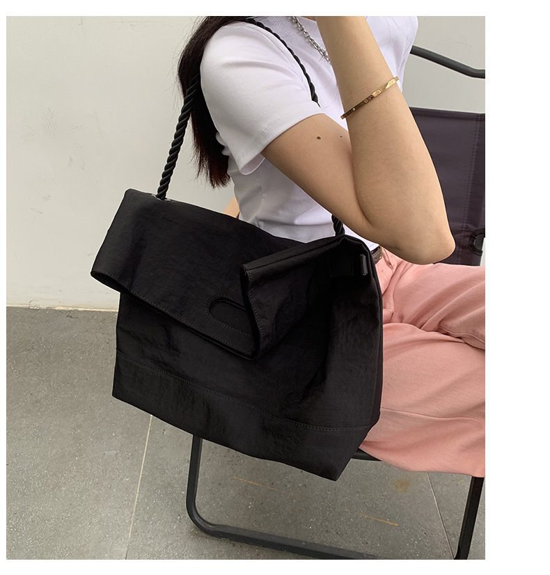 Casual bag women's trendy Oxford fabric large capacity single shoulder large bag wide shoulder strap simple woven tote bag_voghion.com