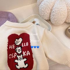 Children's Thick Warm Hooded Sweater for Autumn and Winter, Unisex Casual Cartoon Knit Top 0138A097