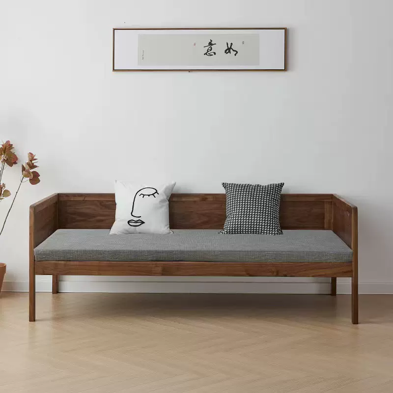 罗汉床新中式黑胡桃木沙发床简约复古原木小户型实木日式禅意床塌
