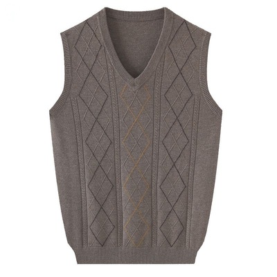 wool vest Middle and old age dad sweater Vest spring and autumn winter keep warm Jacquard weave Socket Wool Vest