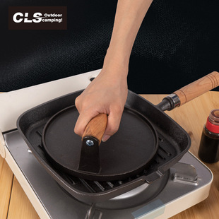 Cls Outdoor Cast Iron Steak Meat Pressing Plate Barbecue Squid Picnic Barbecue Teppanyaki Cast Iron Meat Pie Pressing Tool
