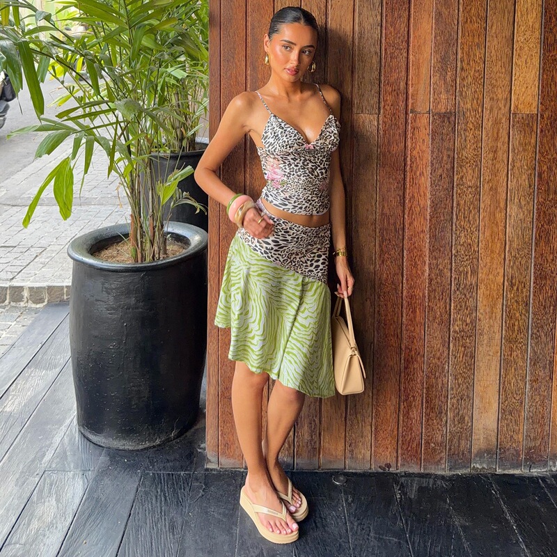 Cross-Border European and American Style 2026 Summer New Women's Clothing Leopard Print Suspender V-Neck Vest Irregular Skirt for Women Cross-Border European and American Style 2026 Summer New Women's Clothing Leopard Print Suspender V-Neck Vest Irregular Skirt for Women