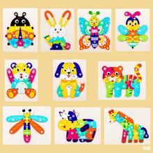 跨境儿童木质卡扣动物数字拼图立体26字母拼板早教益智玩具批发