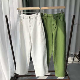 清新蓓蕾绿 慵懒个性柔软廓形 有型的绿裤子 原生棉籽斜纹阔腿裤