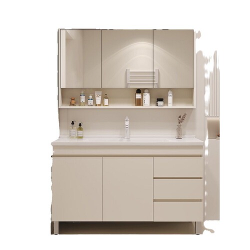 Simple and Smart Bathroom Cabinet Set with Sink and Wash Basin, Ceramic Integrated Basin, Wall-Mounted Bathroom Sink