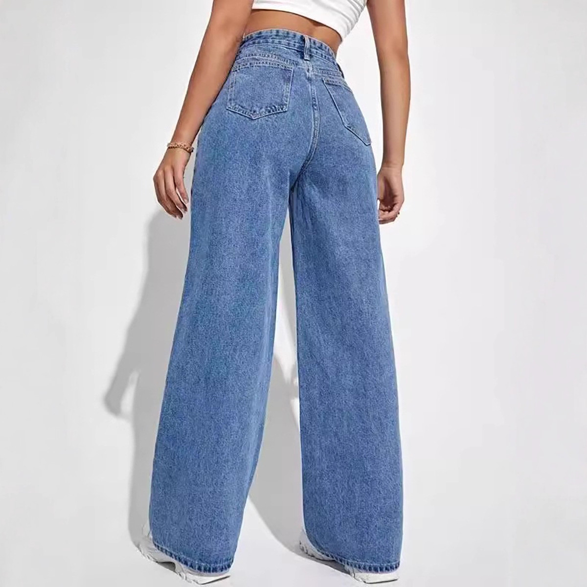 Jeans Rectos para Mujer de Algodón, Cintura Alta, Elásticos, para Uso Diario image 4