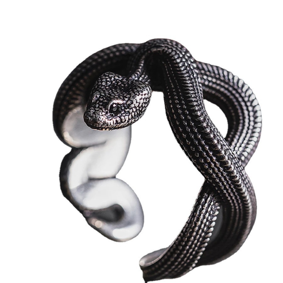 Vintage Geometric Snake Ring Adjustable Animal Band Ring Alloy_voghion.com