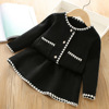Children's demi-season set, colored knitted cardigan, skirt, Korean style, western style, Chanel style
