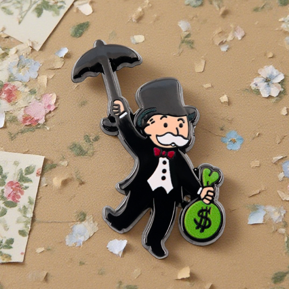 Monopoly Brooch, Uncle Badge Holding a Money Bag, Backpack Pendant, Clothing Accessory, Fun Gift