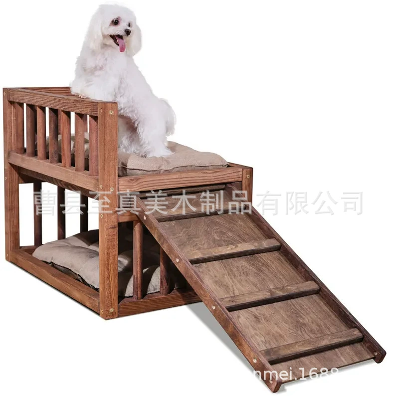 Лежанка для собаки, будка из цельного дерева Тедди, золотистый ретривер, съемная и моющаяся деревянная кровать для домашних животных, кровать для кошек, четырехсезонная универсальная кошачья лежанка, прикроватная тумбочка