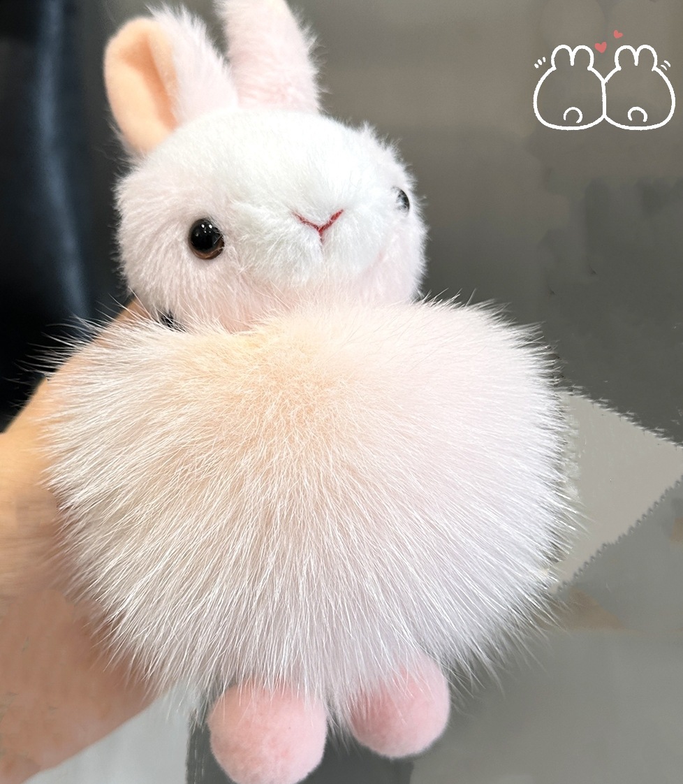 Piel de zorro real lindo conejito coche llavero colgante ins felpa muñeca bolsa mochila adornos de bolas de piel