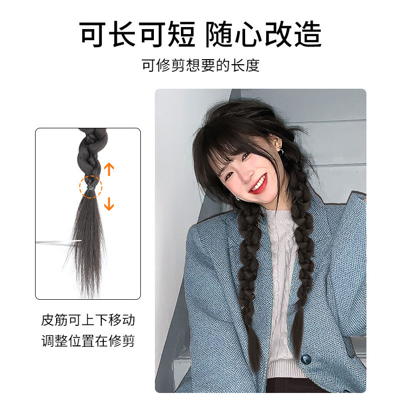 Peluca trenza Cola de Caballo mujer natural pelo artificial trenza de boxeo peluca Twist trenza larga Red Hot Girl doble cola de caballo peluca