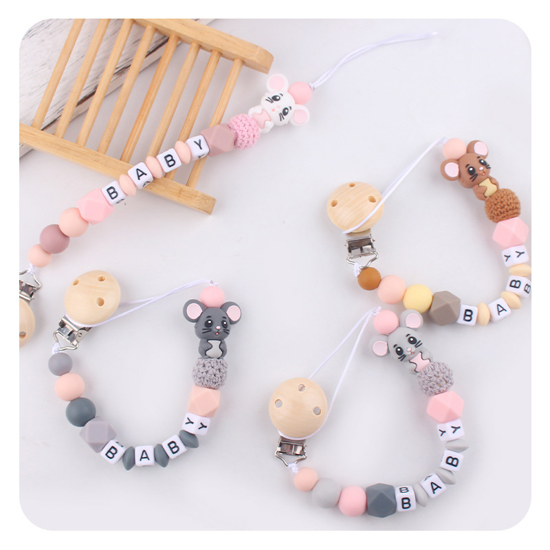 Juguetes para bebés planetas grano clip de tetina bebé calmar dibujos animados ratón cadena tetina de silicona anti-caída cadena