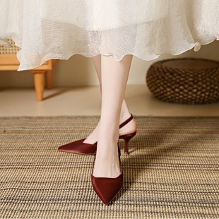760-28 Sheepskin stiletto high heel sandals new one-line buckle single shoes women's shoes summer with skirt 2025