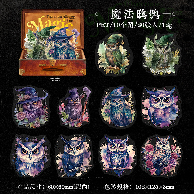 Bolsa de etiqueta de PET de estilo gótico transfronterizo Mojing misteriosa caja mágica serie retro Diario material 20 piezas en 6 tipos