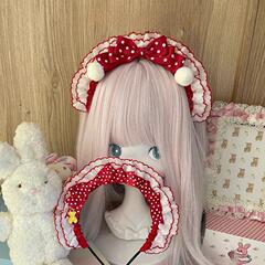気質ヘアアクセサリー、優しいオリジナルロリータレッド水玉模様の小さな雪玉リボン手作り新年クリスマスヘッドバンド