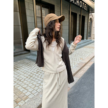 NEIHE内赫假两件女装连帽拉链修身针织开衫女秋季新款上衣257200