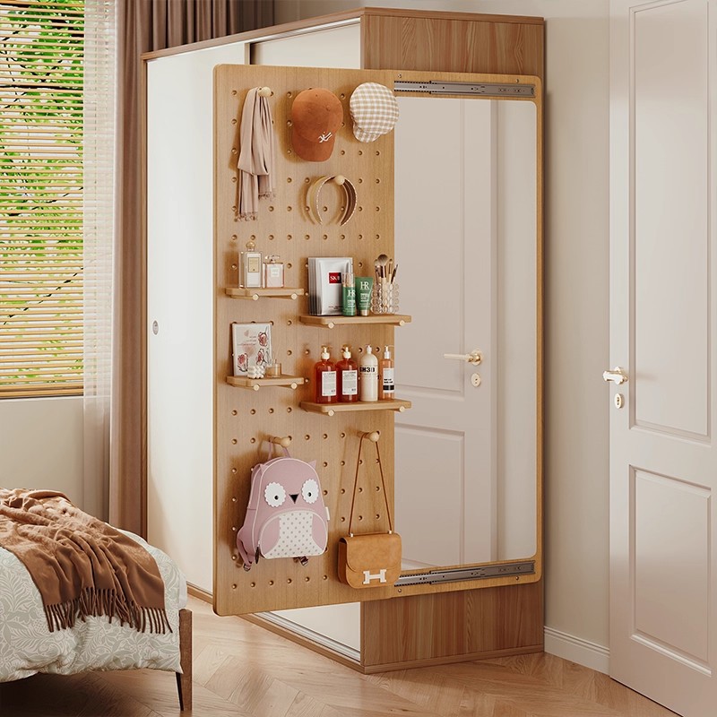 espejo de vestir de madera sólida colgando puerta de percha trasera estante de objetos push-pull espejo de cuerpo entero en la pared