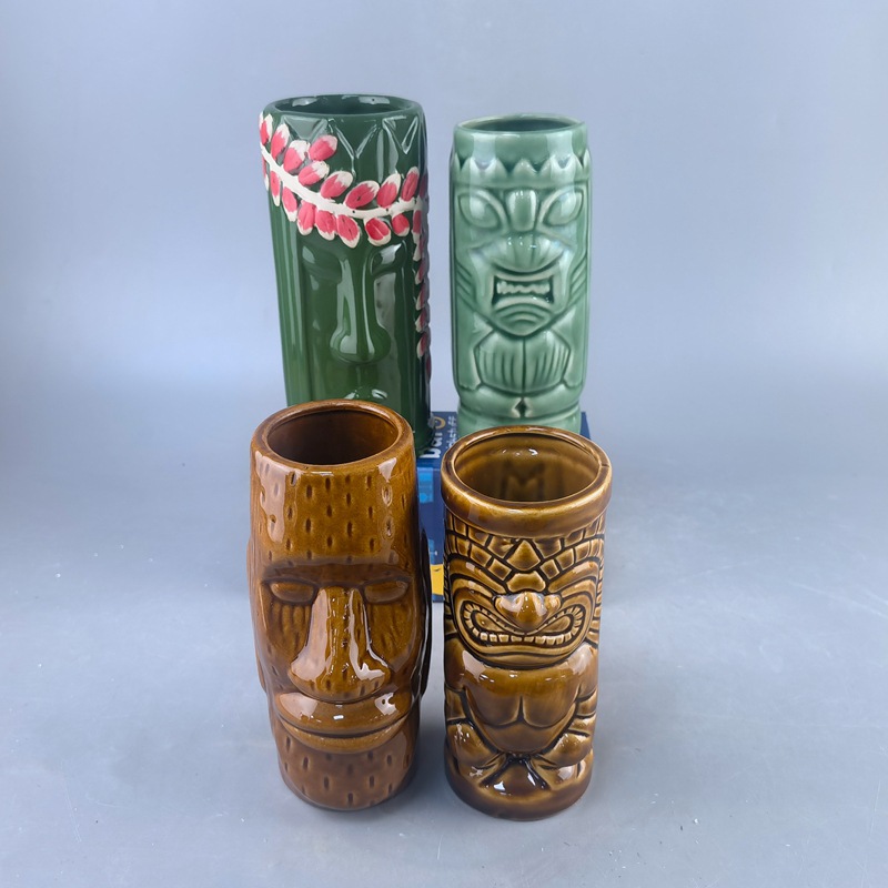 4 tazas de cerámica Tiki, tazas de cóctel, tazas de cápsulas