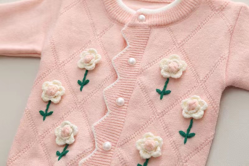 Børnetrøje Håndlavet seks blomster Sød strikket pige baby cardigan nederdel efterår/vinter Ny pigetrend_voghion.com