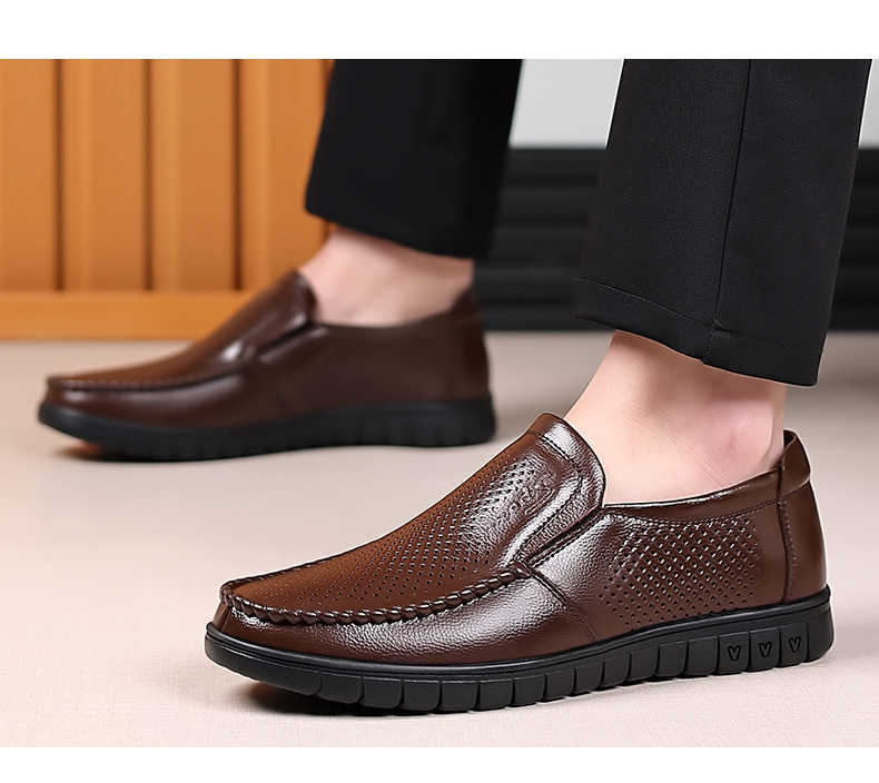 Dép sandal nam da bò thật thoáng khí lỗ rỗng, đế cao 1-3 cm, kiểu mùa hè — nâu, đen chi tiết 20