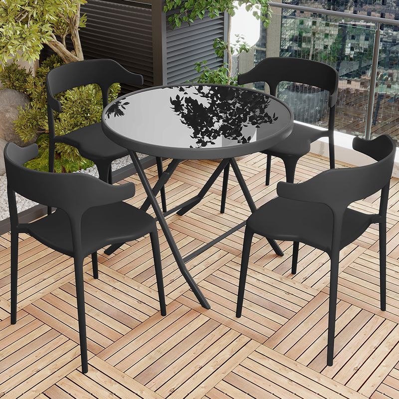 70cm 블랙 웨이브 접이식 테이블 + 의자 4개