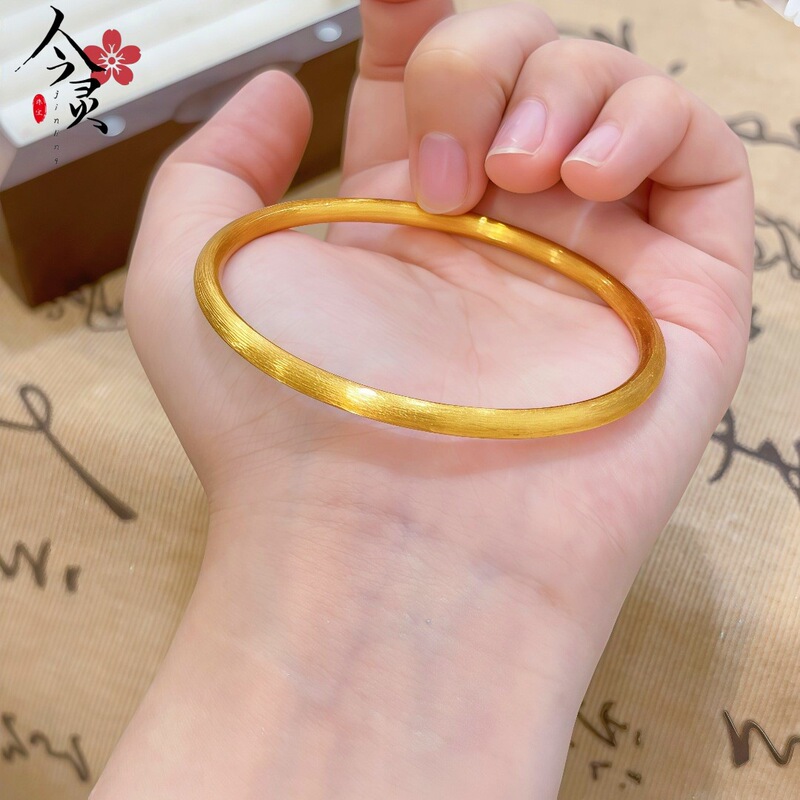 Gold Store Same Style Ancient Brushed Round Bar Bracelet Brass Gold-Plated Imitation Gold Bracelet Fashion Versatile Xiaohongshu Same Style