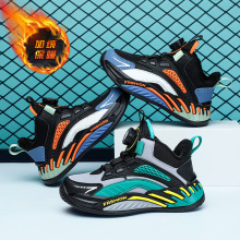 儿童加绒运动鞋秋冬新款男女童加棉保暖棉鞋旋转扣皮面二棉童鞋子