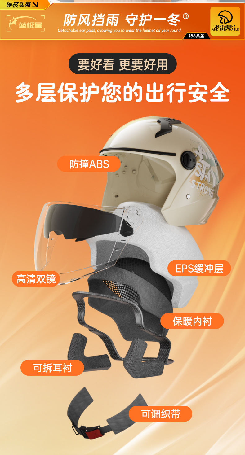 Blue Star 3C Certified Electric Vehicle Helmet, All-Season Unisex Battery Motorcycle Winter Warm Safety Helmet