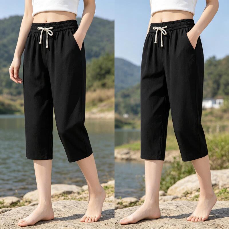 Ice Silk Cotton Linen Pants for Women, Summer Thin Linen Casual Cropped Pants, Loose Fit, Slimming, Plus Size, Wide-Leg Pants