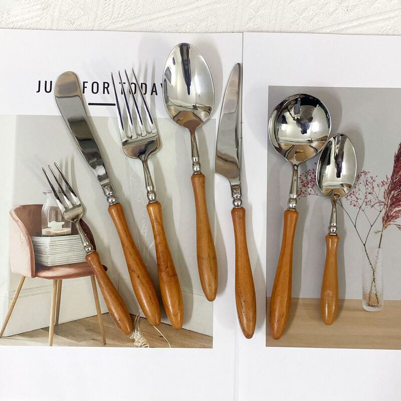 Artisan Workshop European-Style Rosewood Handle 304 Stainless Steel Western Steak Knife, Fork, Spoon Ins-Style Cutlery Set Artisan Workshop European-Style Rosewood Handle 304 Stainless Steel Western Steak Knife, Fork, Spoon Ins-Style Cutlery Set