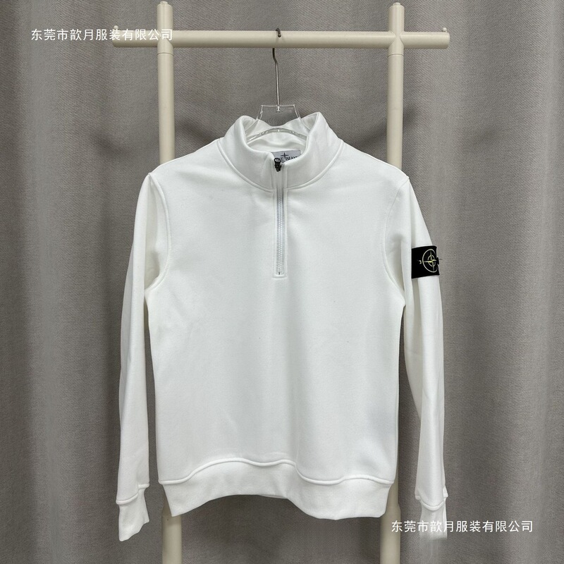 Shidao Spring and Autumn New Compass Emblem Half-Zip Pullover Solid Color Terry Crewneck Loose Sweatshirt White Gray Shidao Spring and Autumn New Compass Emblem Half-Zip Pullover Solid Color Terry Crewneck Loose Sweatshirt White Gray