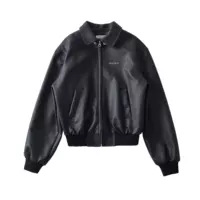 Пу Jacket из искуственной кожи в стиле Американском, деми-сезон, свободный крой, черный, искусственная кожа