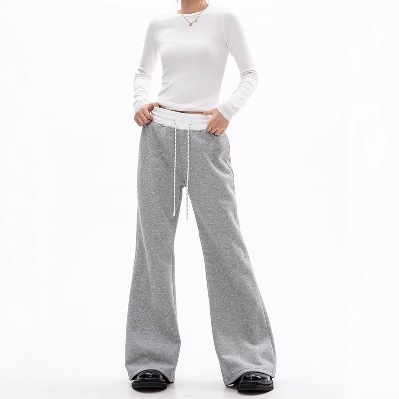 Elastic Waist Drawstring Drape Wide-Leg Pants Sports Casual Pants Women Autumn Winter Versatile Straight-Leg Yamamoto Walking Pants Long Trousers
