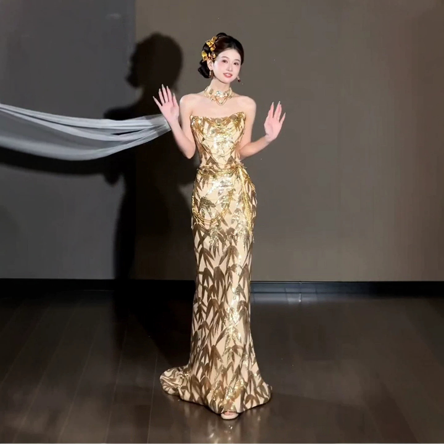 Elegant Strapless Gold Evening Gown For Weddings & Galas - A-Line Cocktail Dress For Petite Women_voghion.com