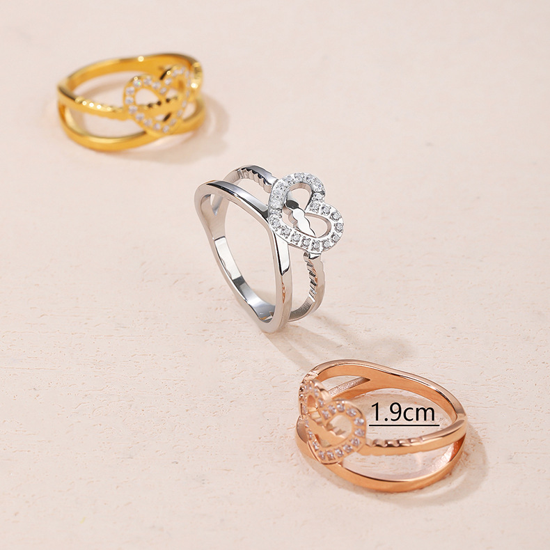 Daily Occasion Titanium Steel Material Heart Shape Pattern Casual Heart Shape Titanium Steel Artificial Gemstones Rings In Bulk