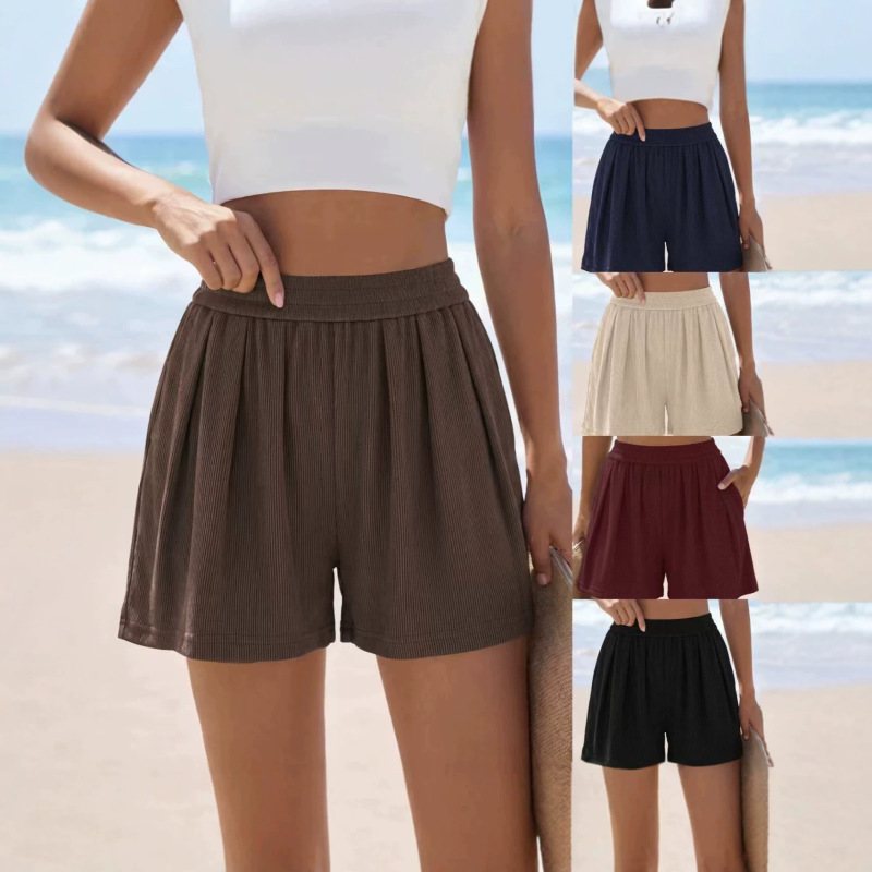 Cross-Border European and American Style Summer Slimming Pants, High-Waisted Wide-Leg Knitted Soft Casual Shorts, Sports Vacation Comfortable Shorts Cross-Border European and American Style Summer Slimming Pants, High-Waisted Wide-Leg Knitted Soft Casual Shorts, Sports Vacation Comfortable Shorts