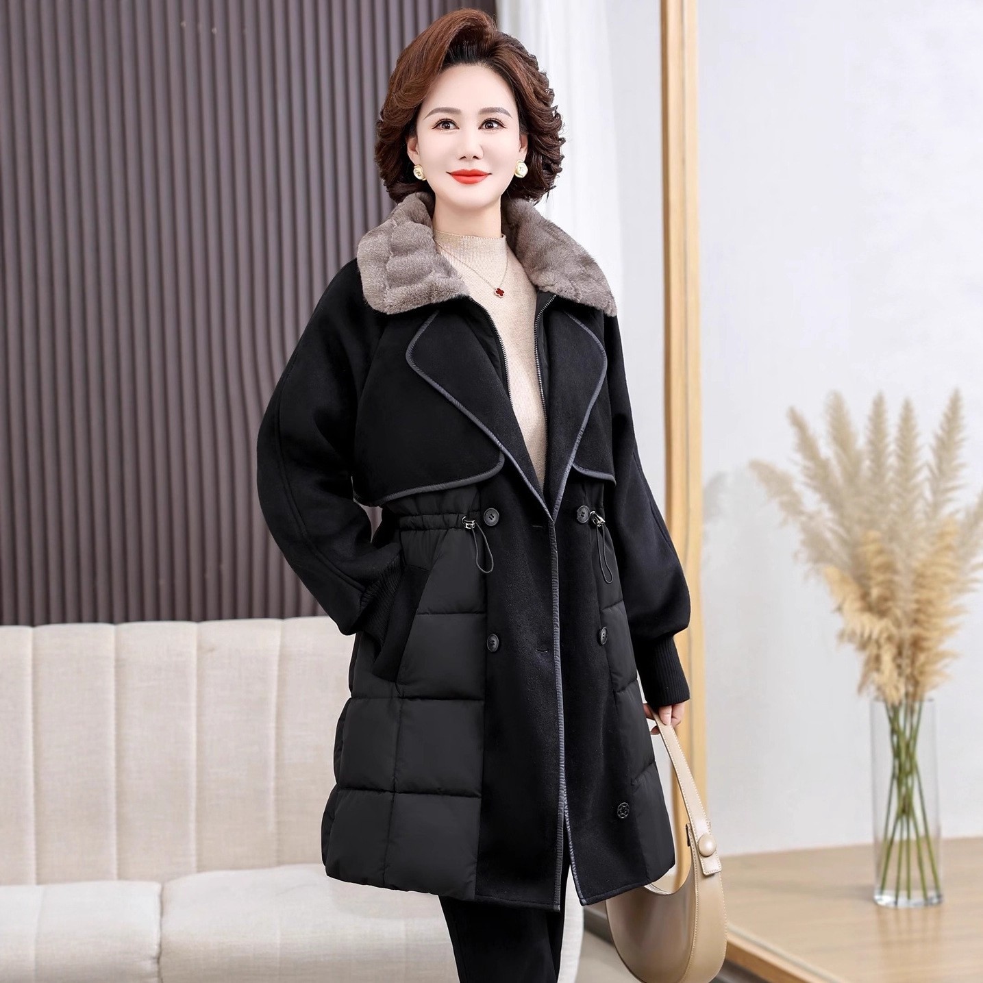2025 invierno nuevo abrigo de algodón de pluma para mujeres de largo y grueso abrigo de algodón de moda versátil chaqueta de algodón madres de mediana edad image 4