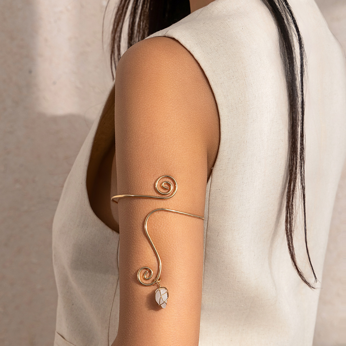 Wholesale Jewelry Simple Style Geometric Iron December Birthstone Turquoise Inlay Arm Bracelet display picture 21