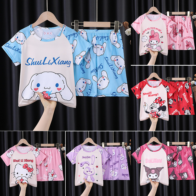 Foreign Trade Indonesian Summer Kidsren's Pajamas 2023 Boys and Girls Home Clothes Set Short-Sleeved Cartoon Pepama Anak
