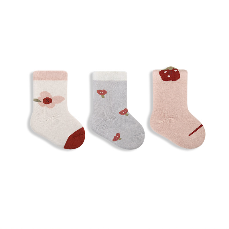 Calcetines para bebés recién nacidos Otoño e Invierno engrosado cálido Terry calcetines para bebés niños y niñas boca suelta sin hueso calcetines de algodón a media pierna