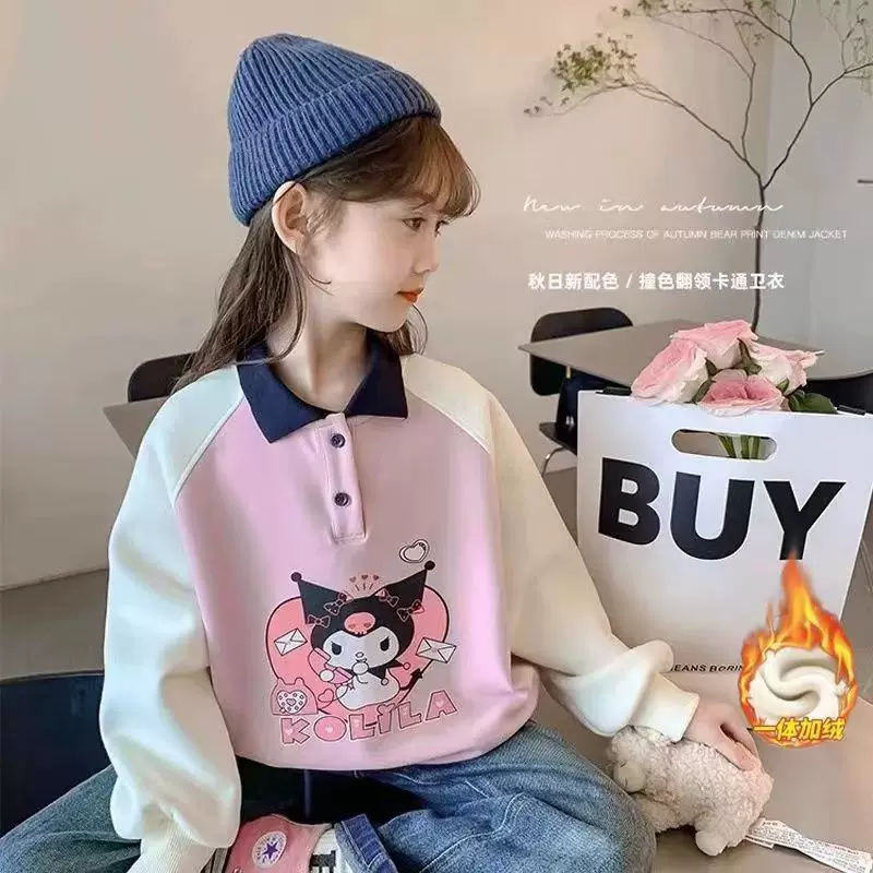 Осенний детский свитшот, для подростков, западный стиль, поло воротник