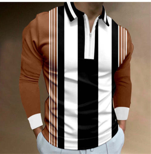 2024 Men's Foreign Trade Spring New European and American Digital Printing Men's Collared Large Polo Shirt Men's Long Sleeve Paul