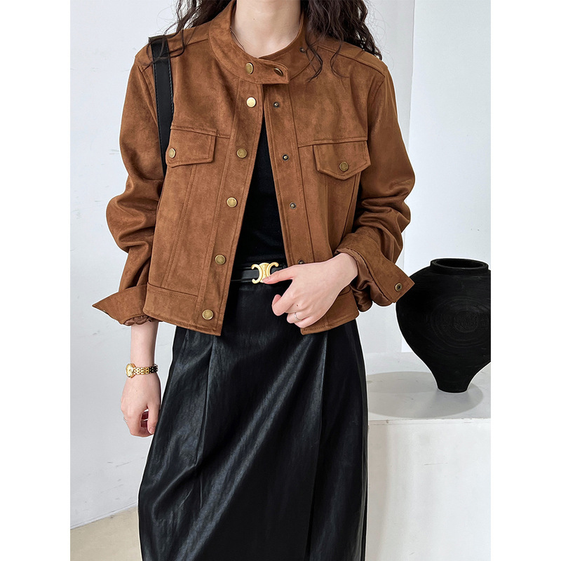 Luxi suede short coat for women Autumn new design sweet cool motorcycle tooling jacket top 7062 Luxi suede short coat for women Autumn new design sweet cool motorcycle tooling jacket top 7062