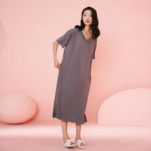 睡裙女夏季莫代尔短袖长款过膝薄款大码孕妇家居服夏天带胸垫睡衣