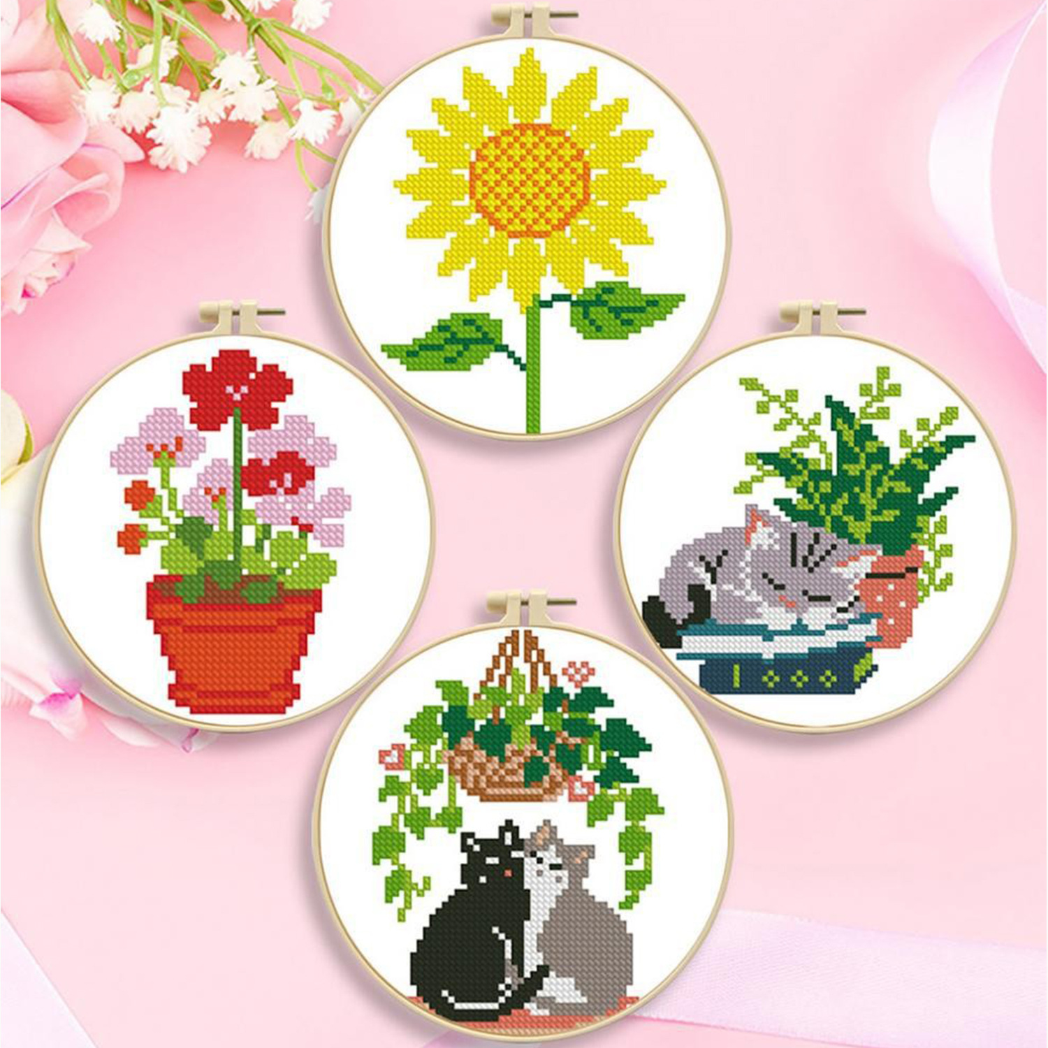 Mona Lisa Real Niños Pequenas de bordado cruzado Gato con flores dibujos animados minimalistas principiantes rompecabezas hechos a mano image 1