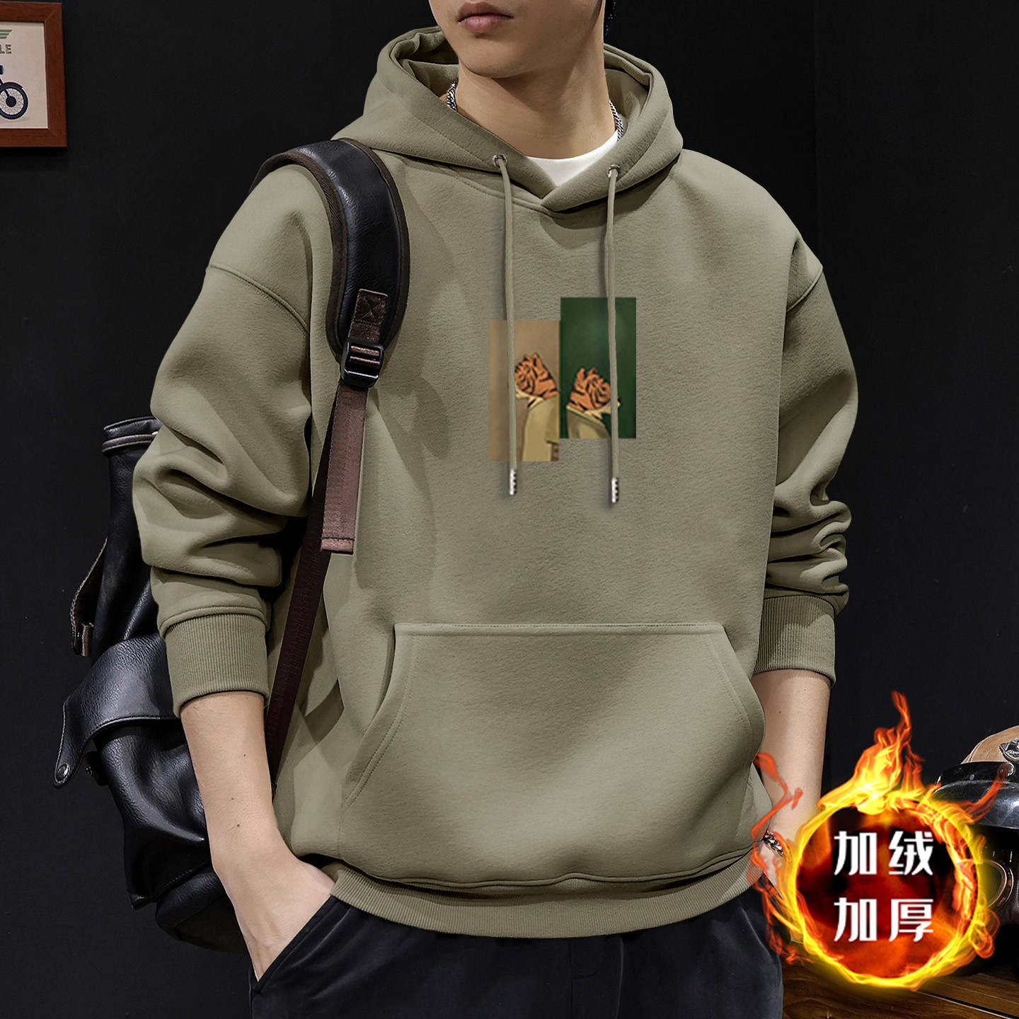 Otoño y invierno suéter masculino suelto casual in tendencia otoño y invierno engrosado pareja nueva impresión de camisa con capuzas de terciopelo