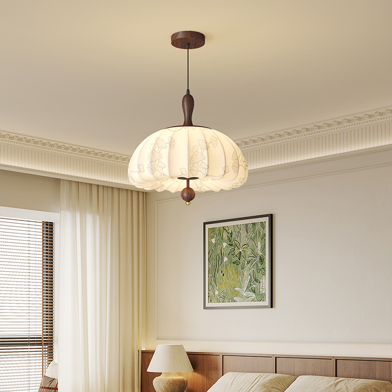 Araña de dormitorio principal de tela impresa de estilo medio 2025 nueva luz de habitación de restaurante de protección ocular de espectro completo retro de Song