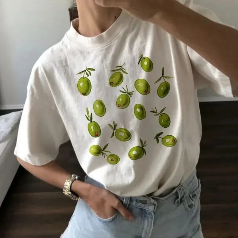 In Olive Graphic T-Shirt Interesting Women's Cotton Short-Sleeved Shirt Y2K Streetwear Summer Casual Creative In Olive Graphic T-Shirt Interesting Women's Cotton Short-Sleeved Shirt Y2K Streetwear Summer Casual Creative