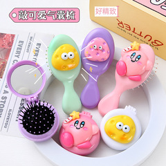 Adorable cartoon heart-shaped inflatable hair comb, integrated stylish mirror comb, foldable small comb, portable mini massage comb, wholesale